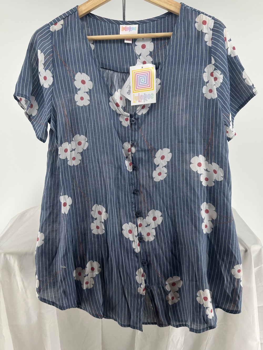 NWT lularoe blue and white striped floral blouse